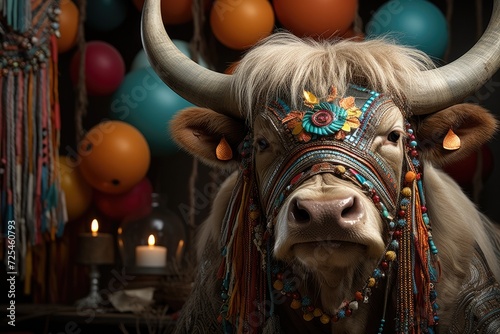 ceremonially decorated cow. photo
