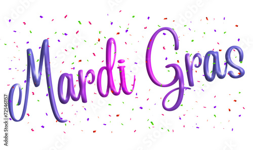 Mardi Gras - carnival written in Portuguese - pink and light blue gradient written word - scattered colored paper confetti - vector graphics - cards, presentations, prints, sublimation and cricut	