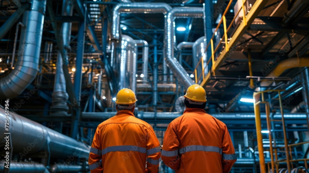 workers in an industrial plant for the production and processing of crude oil