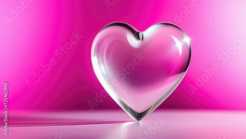 One heart glass shaped on blurred abstract background. 3d. The symbol of love is Valentine's Day.