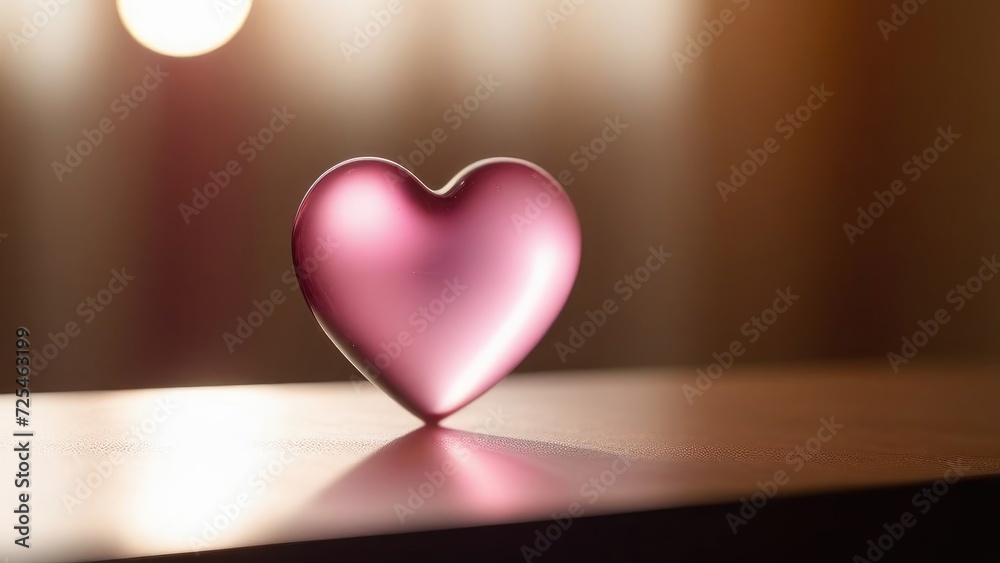One heart glass shaped on blurred abstract background. 3d. The symbol of love is Valentine's Day. One heart glass shaped on blurred abstract background. 3d. The symbol of love is Valentine's Day.