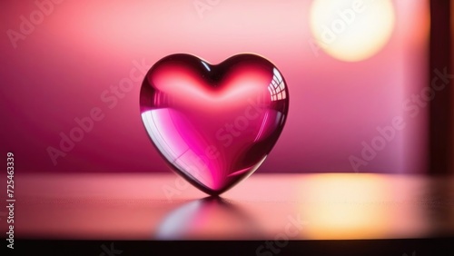 One heart glass shaped on blurred abstract background. 3d. The symbol of love is Valentine's Day.