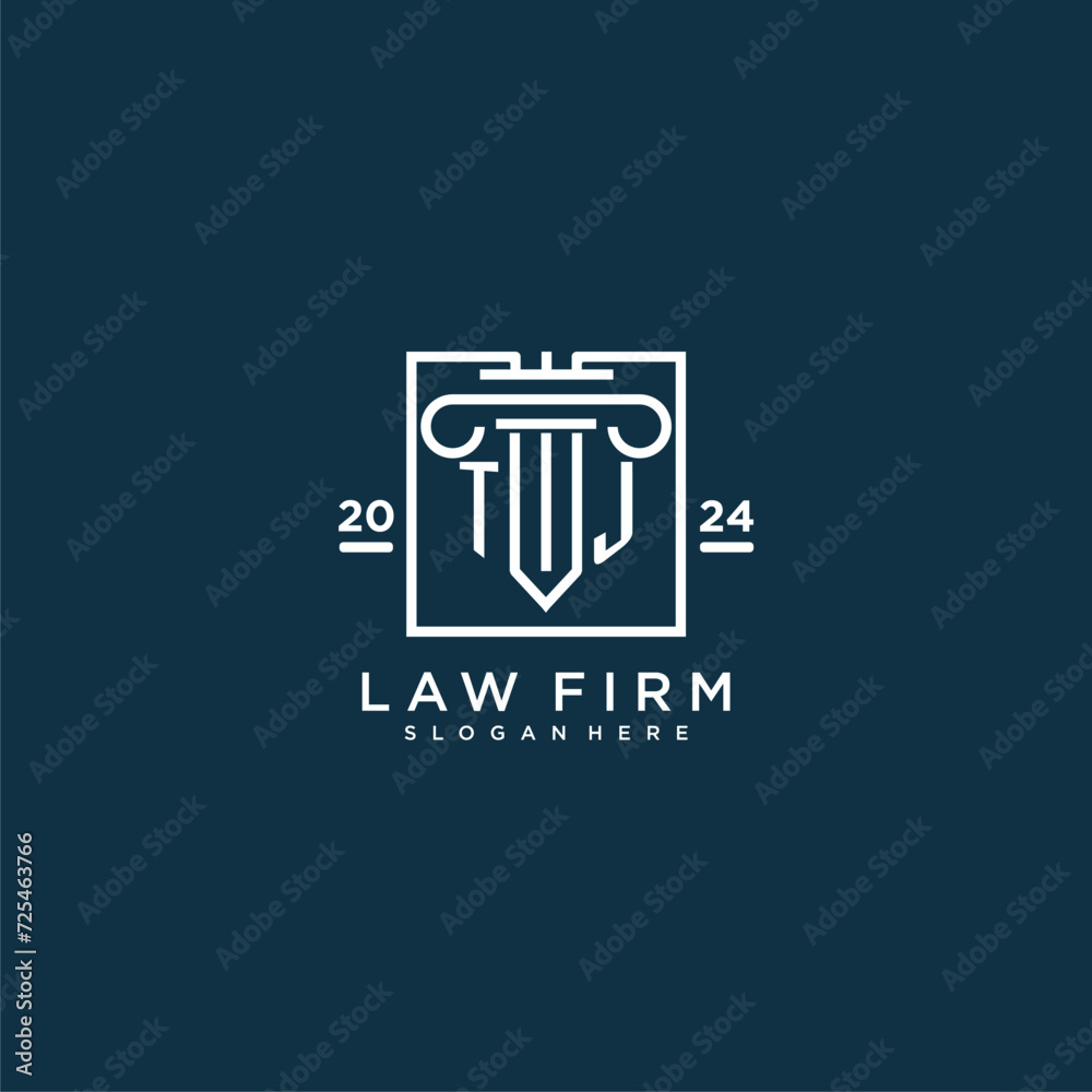 TJ initial monogram logo for lawfirm with pillar design in creative square TJ initial monogram logo for lawfirm with pillar design in creative square