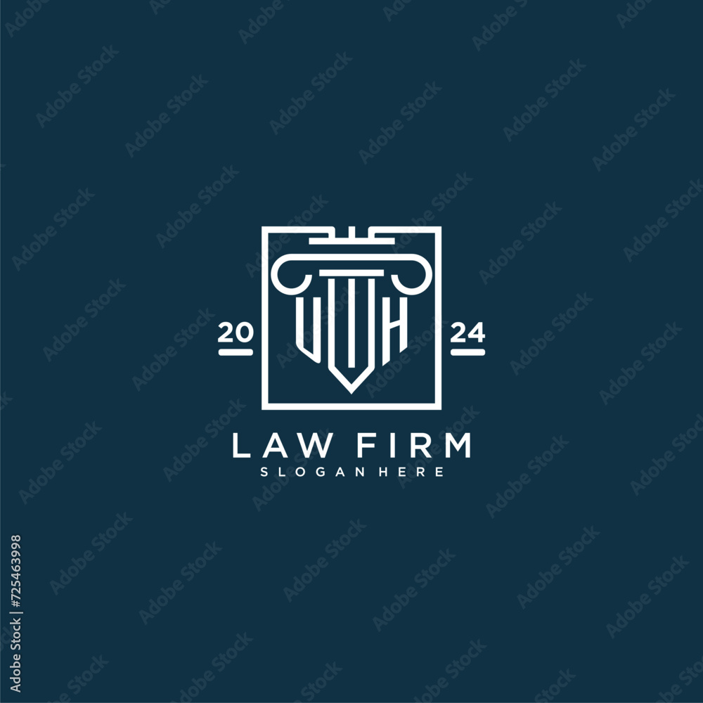 UH initial monogram logo for lawfirm with pillar design in creative square UH initial monogram logo for lawfirm with pillar design in creative square