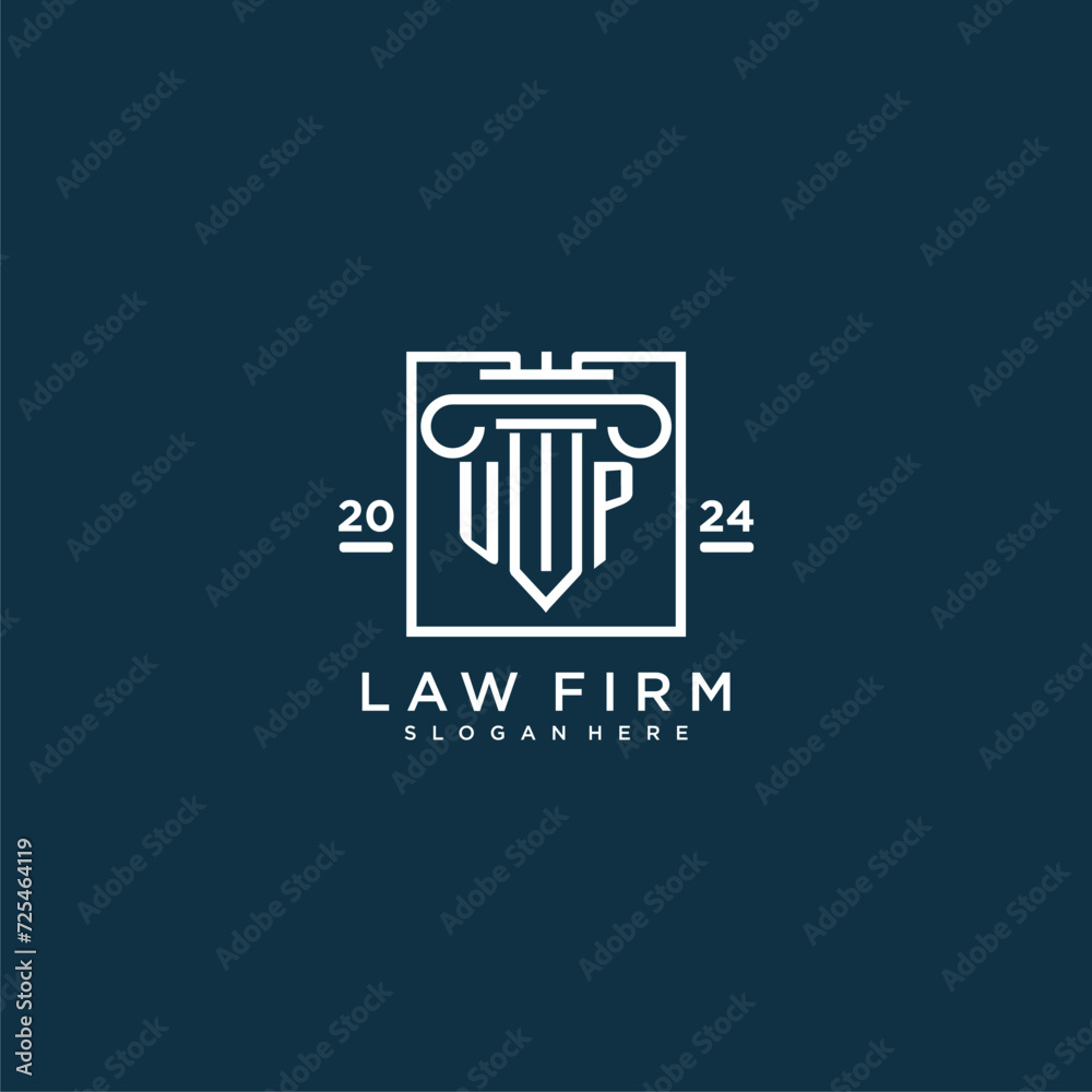 UP initial monogram logo for lawfirm with pillar design in creative square