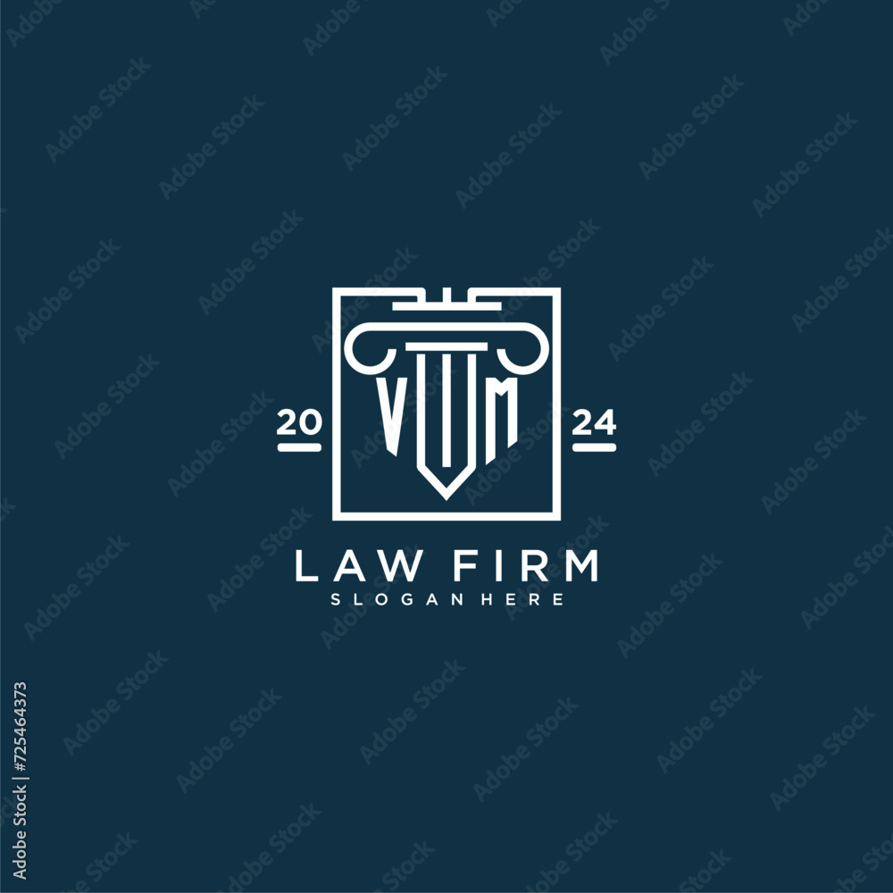 VM initial monogram logo for lawfirm with pillar design in creative square VM initial monogram logo for lawfirm with pillar design in creative square