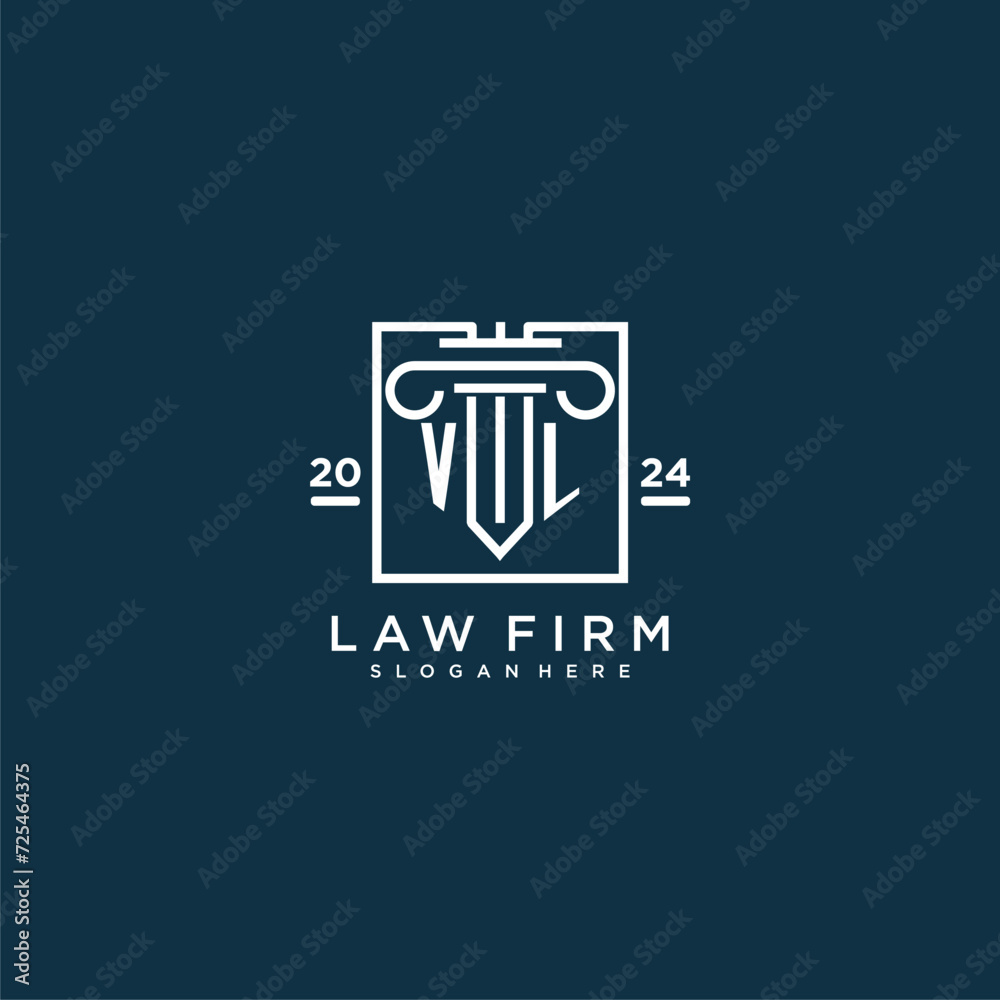 VL initial monogram logo for lawfirm with pillar design in creative square