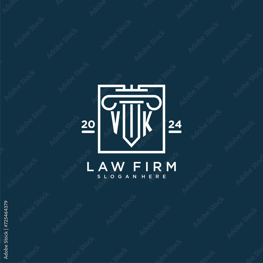 VK initial monogram logo for lawfirm with pillar design in creative square VK initial monogram logo for lawfirm with pillar design in creative square