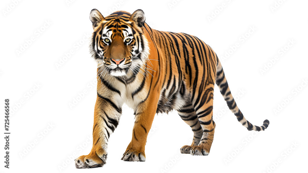 Large Tiger Walking Across White Background