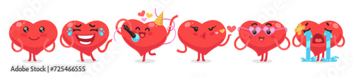 Valentines Hearts Cartoon Flat Style Characters Set. Collection of romantic stickers.