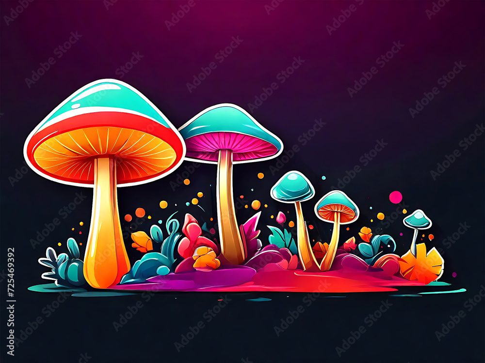 bright colored magic mushroom, empty background. Generative AI