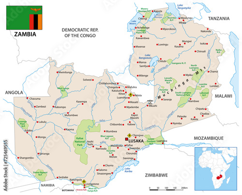 Detailed vector map of the Republic of Zambia photo
