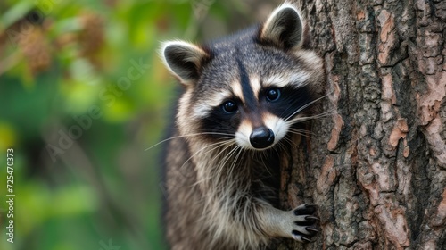 Close-Up of Curious Raccoon with Expressive Eyes AI Generated.