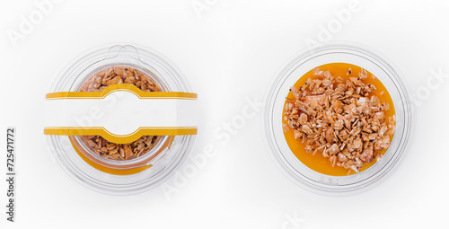 Chia pudding with mango and granola top view