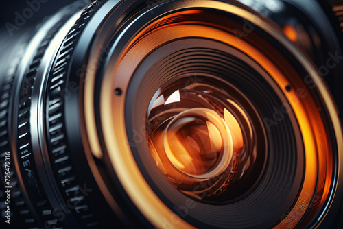 Aperture of camera lens captured in a close-up shot; film and photography concept.