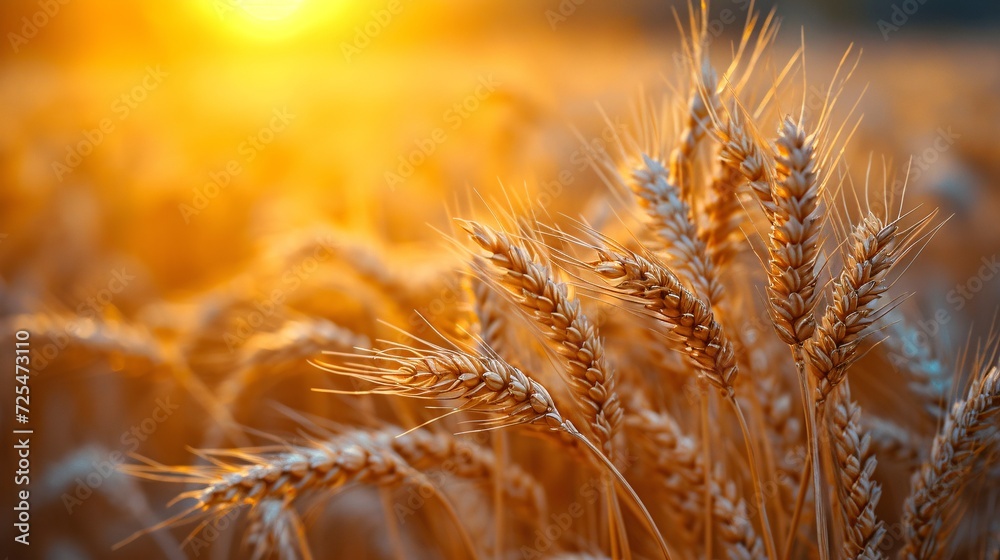 Fototapeta premium Glowing golden wheat stalks in the summer fields.
