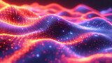 Glowing waves with sparkling particles against a dark backdrop.