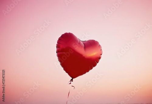 Palloncino rosso a forma di cuore, cielo rosa photo