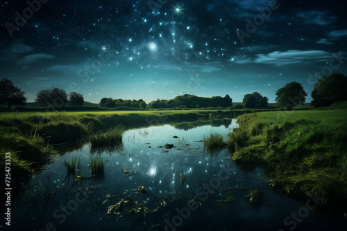 Wallpaper Mural Starry Night Sky Reflection over Tranquil River Torontodigital.ca