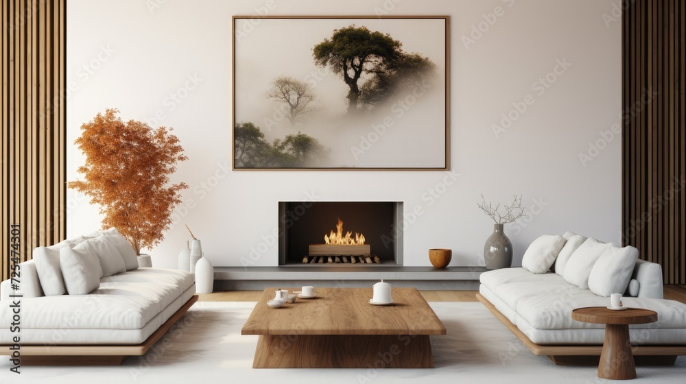 Japanese, minimalist style home interior design of modern living room