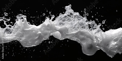 Foamy liquid soap bubbles on black background with clipping path and texture. photo