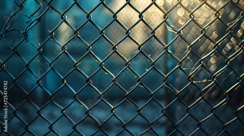 Lattice metal pattern in sun rays, intricate fence details with light in the backdrop.