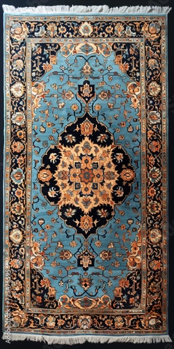 Persian Heritage: Blue and Brown Oriental Carpet with Antique Ornate Pattern - Top View