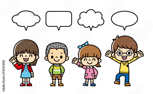 Clip art of children posing and speaking cheerfully