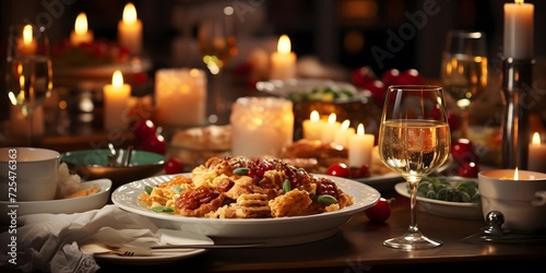 Traditional italian pasta bolognese served on christmas table
