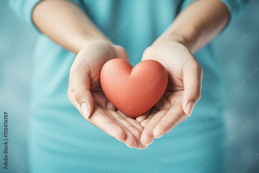 Close-up of females hands holding a heart symbolizing love, compassion, and care Close-up of females hands holding a heart symbolizing love, compassion, and care