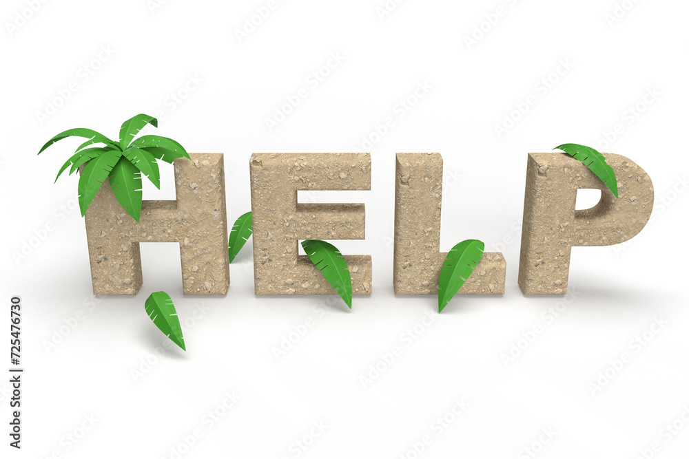 Help text made of sand with palm trees for summer vacation. Banner ...