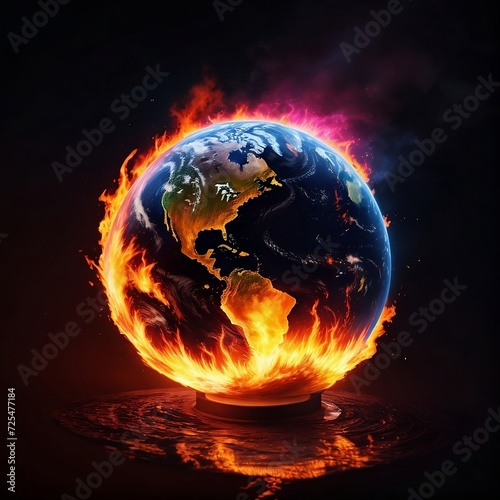 burning earth with fire generate by Ai