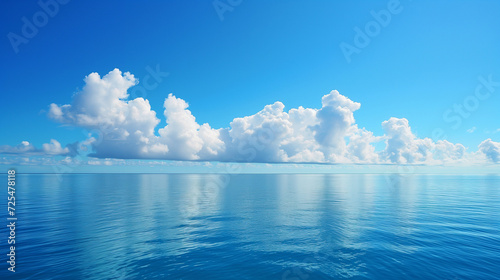 Tranquil Ocean Horizon with Fluffy Clouds and Serene Blue Waters - Peaceful Seascape for Calming Wall Art and Natural Backgrounds © Michael