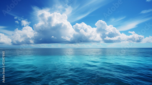 Tranquil Ocean Horizon with Fluffy Clouds and Serene Blue Waters - Peaceful Seascape for Calming Wall Art and Natural Backgrounds © Michael