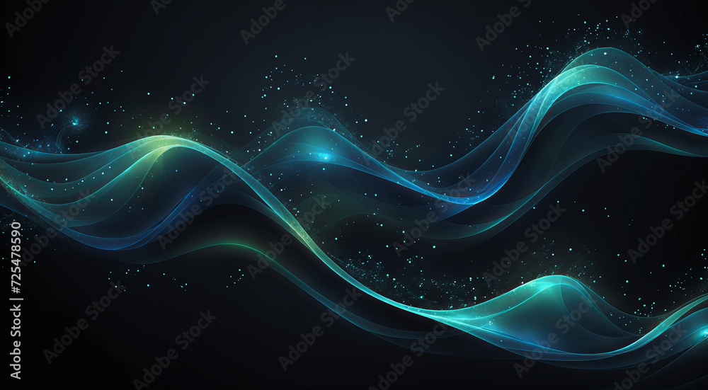 Abstract background with green waves and particles. AI Abstract background with green waves and particles. AI