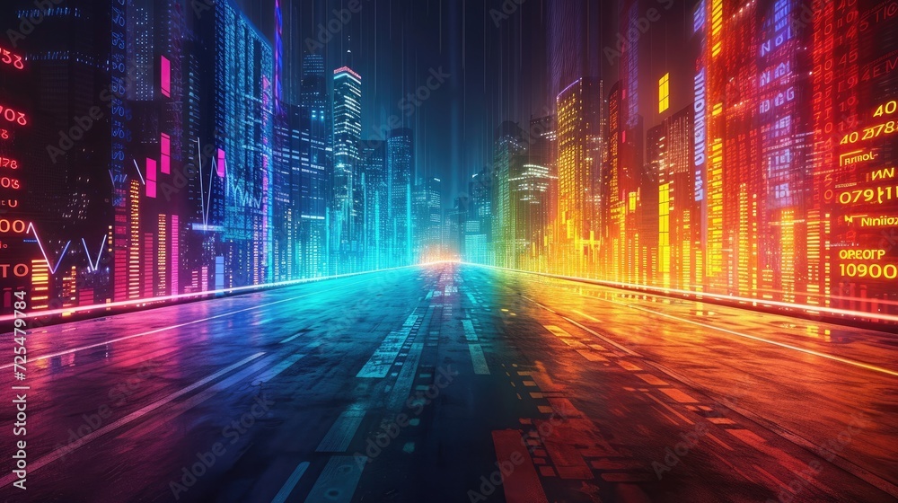 A digital art depiction of a vibrant stock market trading scene with graphs indicating investment growth. A digital art depiction of a vibrant stock market trading scene with graphs indicating investment growth.