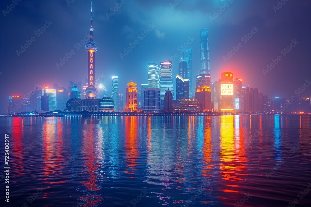 Fototapeta premium shanghai skyline and modern city skyscrapers at night