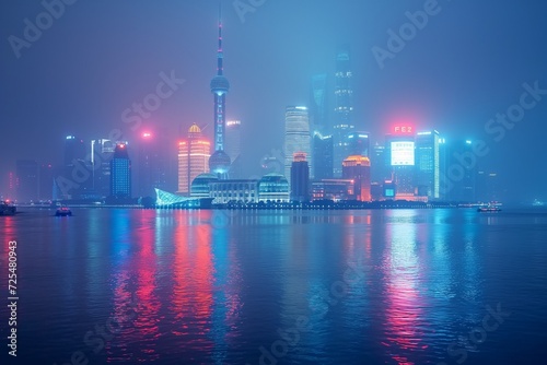 shanghai skyline and modern city skyscrapers at night
