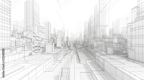 3D illustration Imagination architecture building construction perspective design, abstract modern urban landscape line drawing. 
