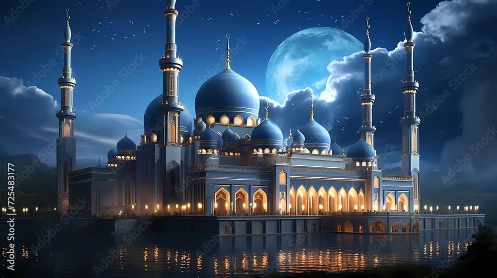 The mosque building shines with the atmosphere of Ramadan. generative ai