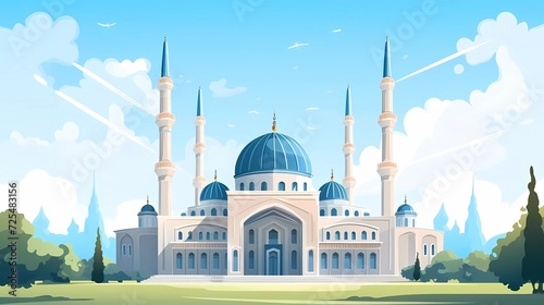 Flat style Muslim mosque. Vector illustration cartoon design. generative ai © KBL Sungkid