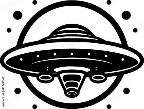 UFO - Black and White Isolated Icon - Vector illustration