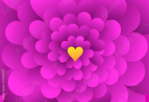 Background vector illustration with pink colored heart shapes arranged as flower