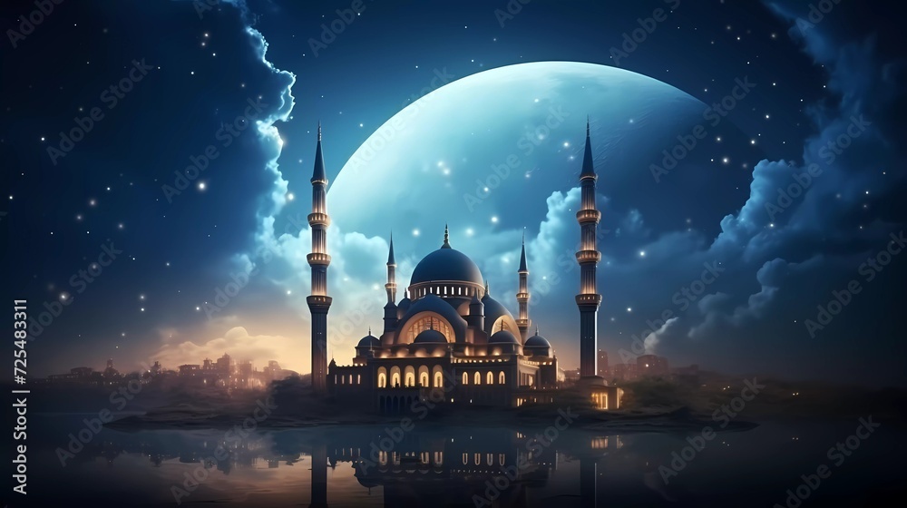 The mosque building shines with the atmosphere of Ramadan. generative ai