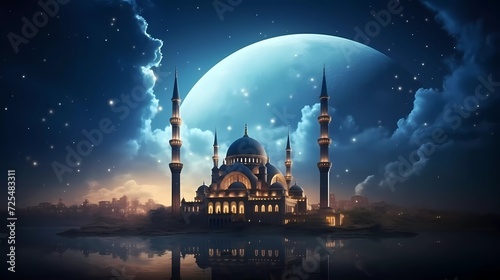 The mosque building shines with the atmosphere of Ramadan. generative ai