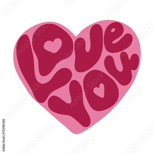 Slika na platnu Pink heart isolated on white background, inside handwritten inscription love you