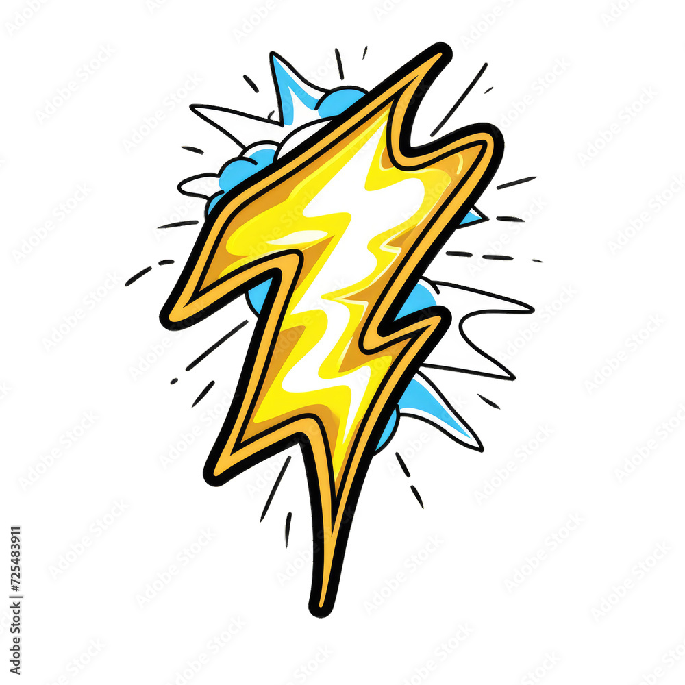 Set of cartoon style lightning bolts on transparent background collection. Generative AI