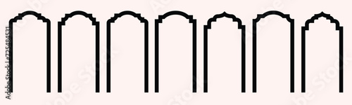 Set of vector Islamic door and window shapes. Arabic door and window vector silhouette. Arabic arch windows and doors in oriental architecture elements template.