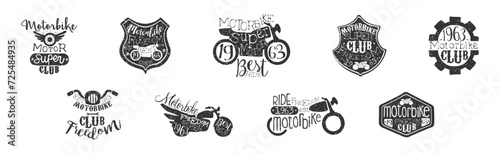 Motorbike Label and Badges for Bikers Ride Club Vector Set