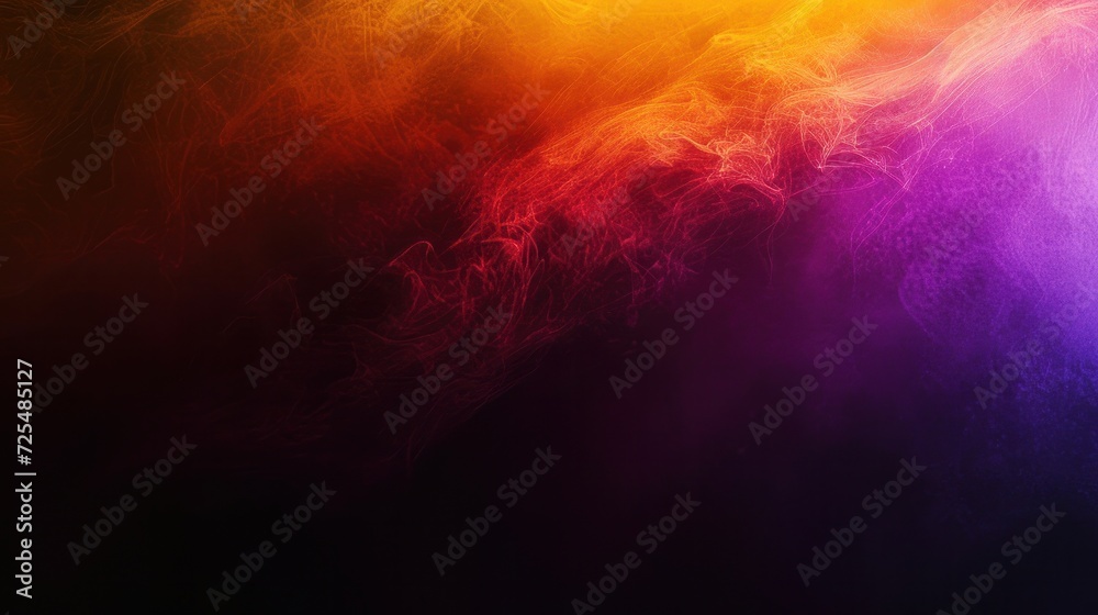 Glowing purple red yellow orange black abstract color gradient banner poster cover design, dark grainy texture, copy space   